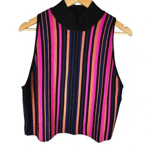 Bar III NWT Women’s Multicolor Striped Metallic Sleeves‎ Top XL
